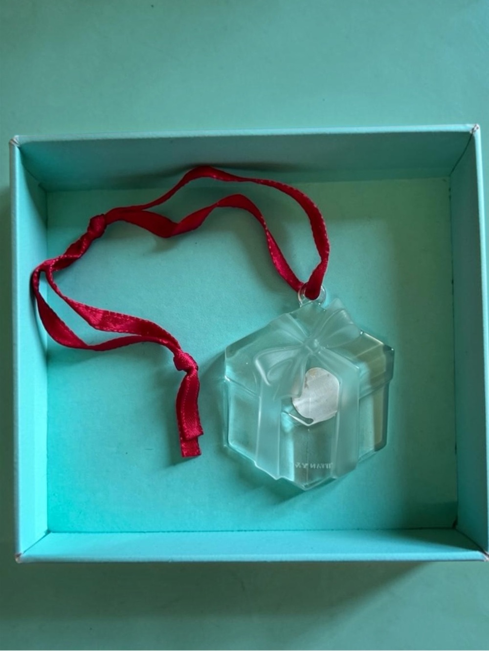 Tiffany & Co Crystal Gift Ornament Pendant with Red Ribbon